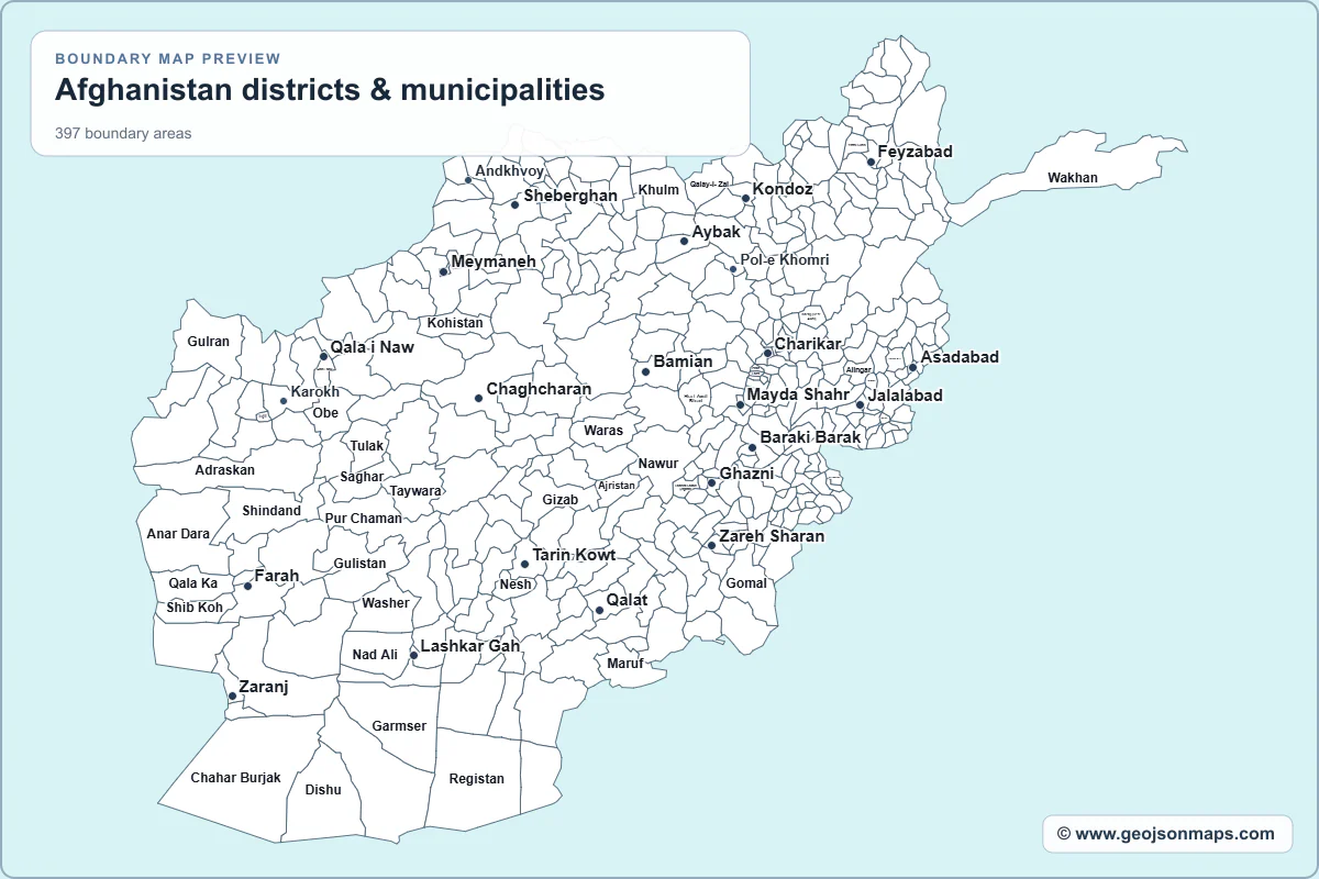 Preview of Afghanistan districts & municipalities map