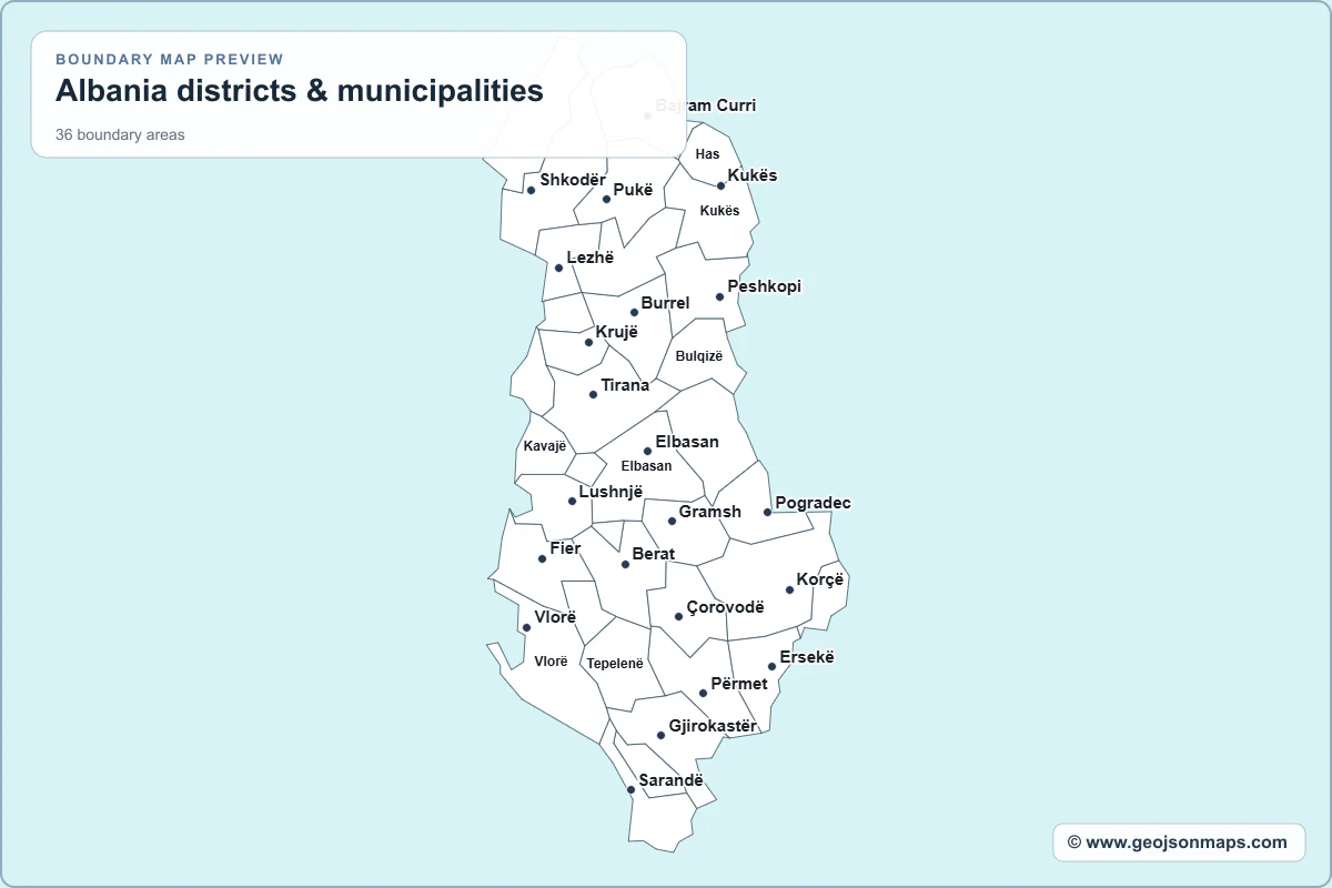 Preview of Albania districts & municipalities map
