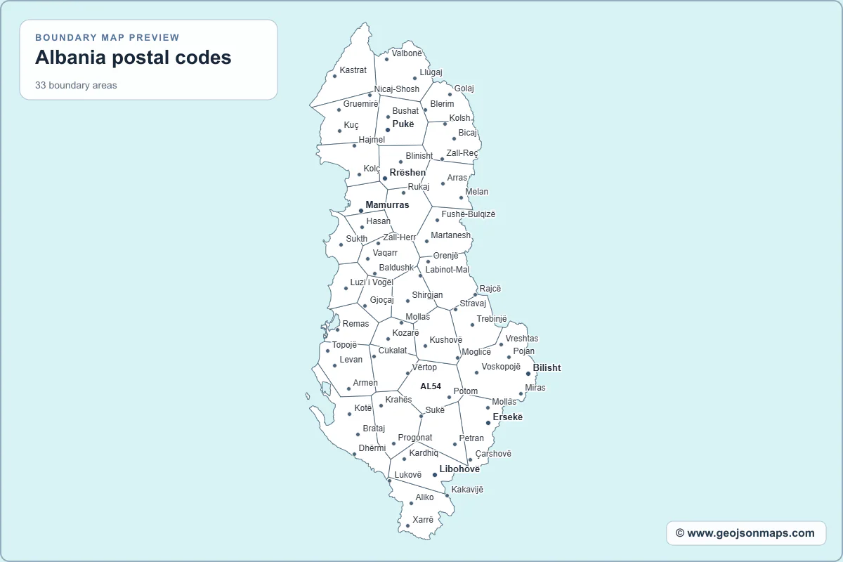 Preview of Albania postal codes map