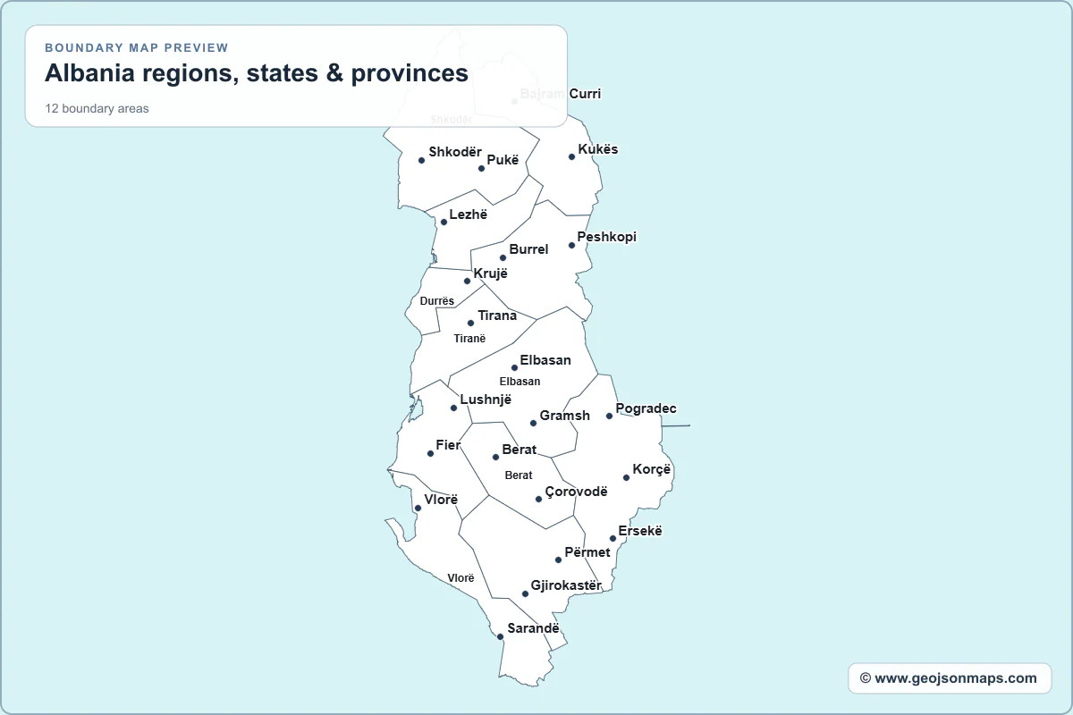 Preview of Albania regions, states & provinces map
