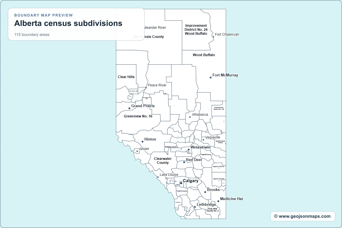Preview of Alberta census subdivisions map