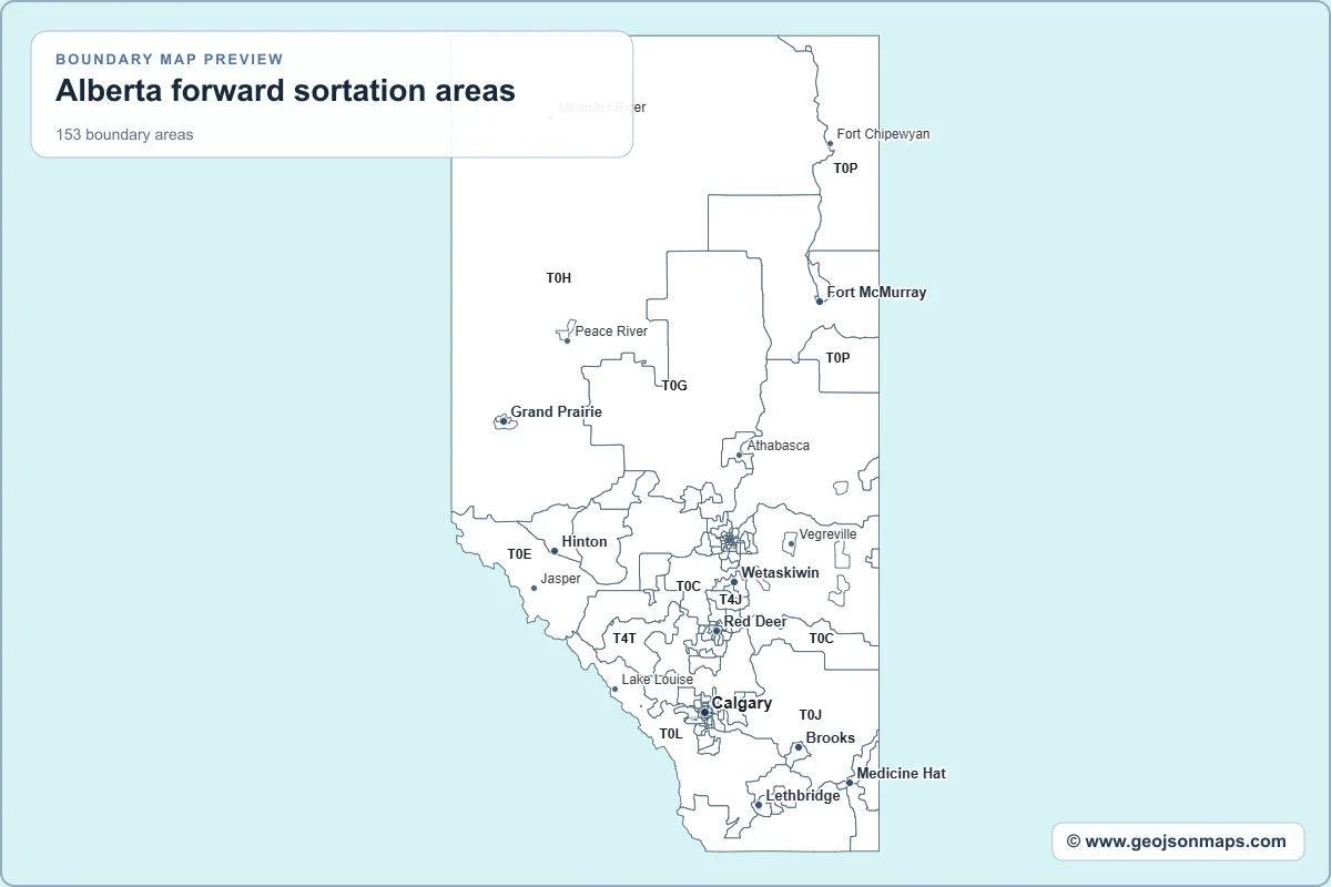 Preview of Alberta forward sortation areas map