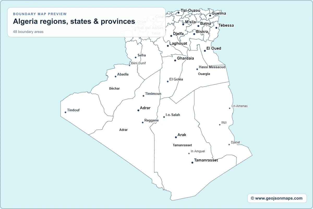 Preview of Algeria regions, states & provinces map
