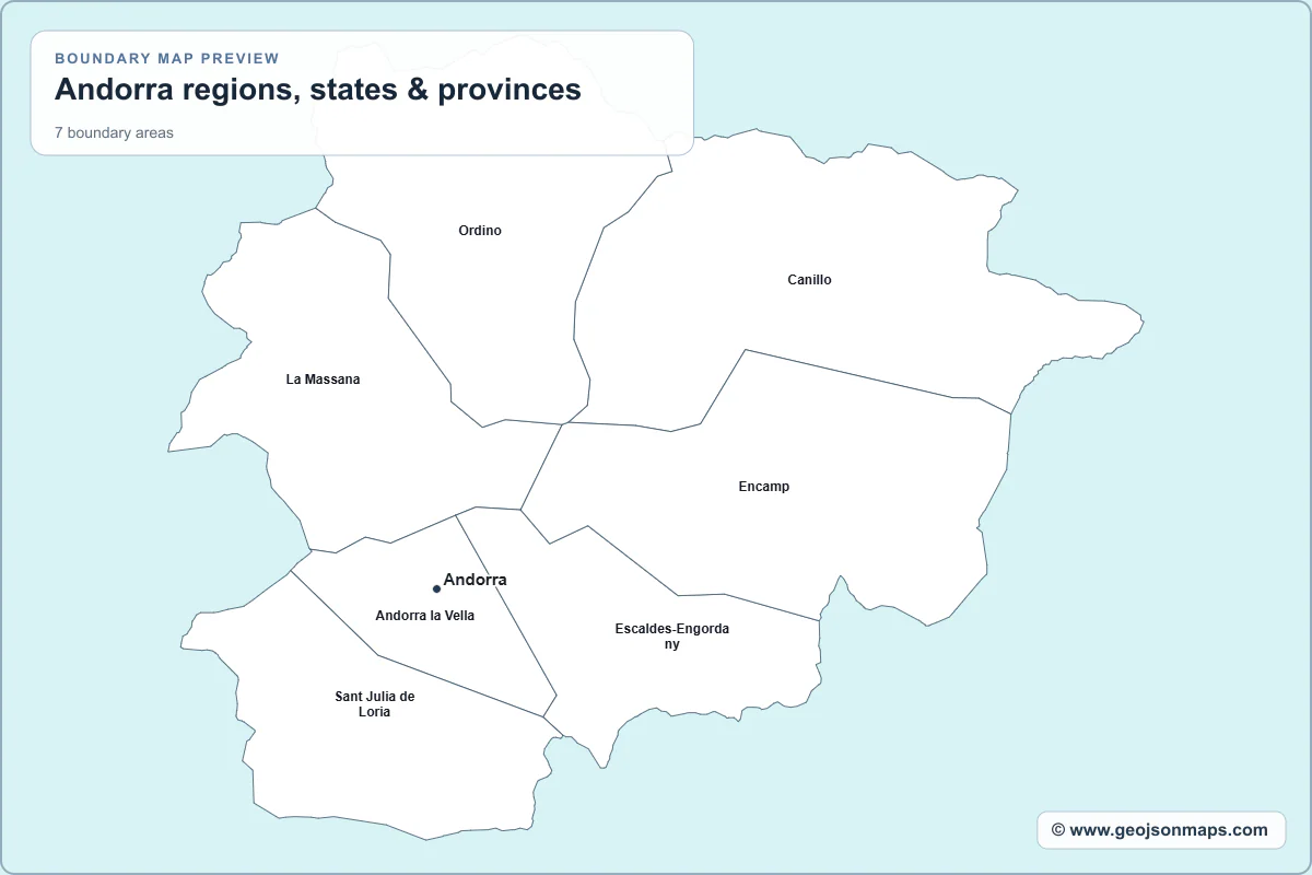 Preview of Andorra regions, states & provinces map