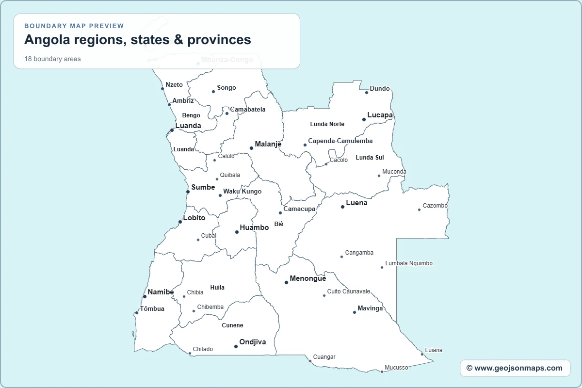 Preview of Angola regions, states & provinces map