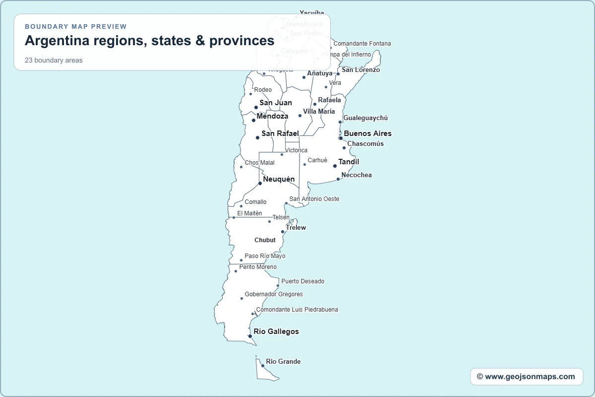 Preview of Argentina regions, states & provinces map