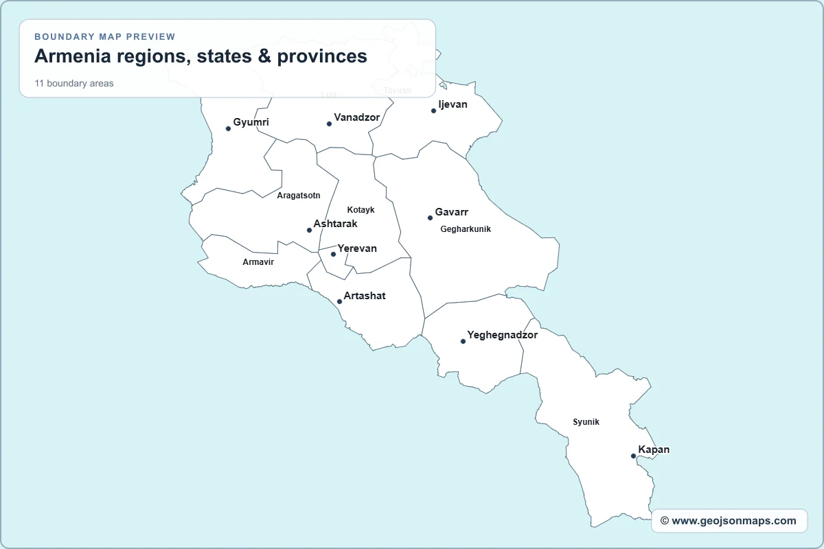 Preview of Armenia regions, states & provinces map