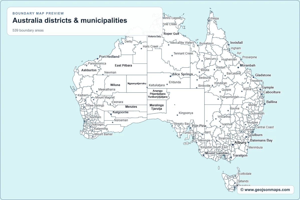 Preview of Australia districts & municipalities map