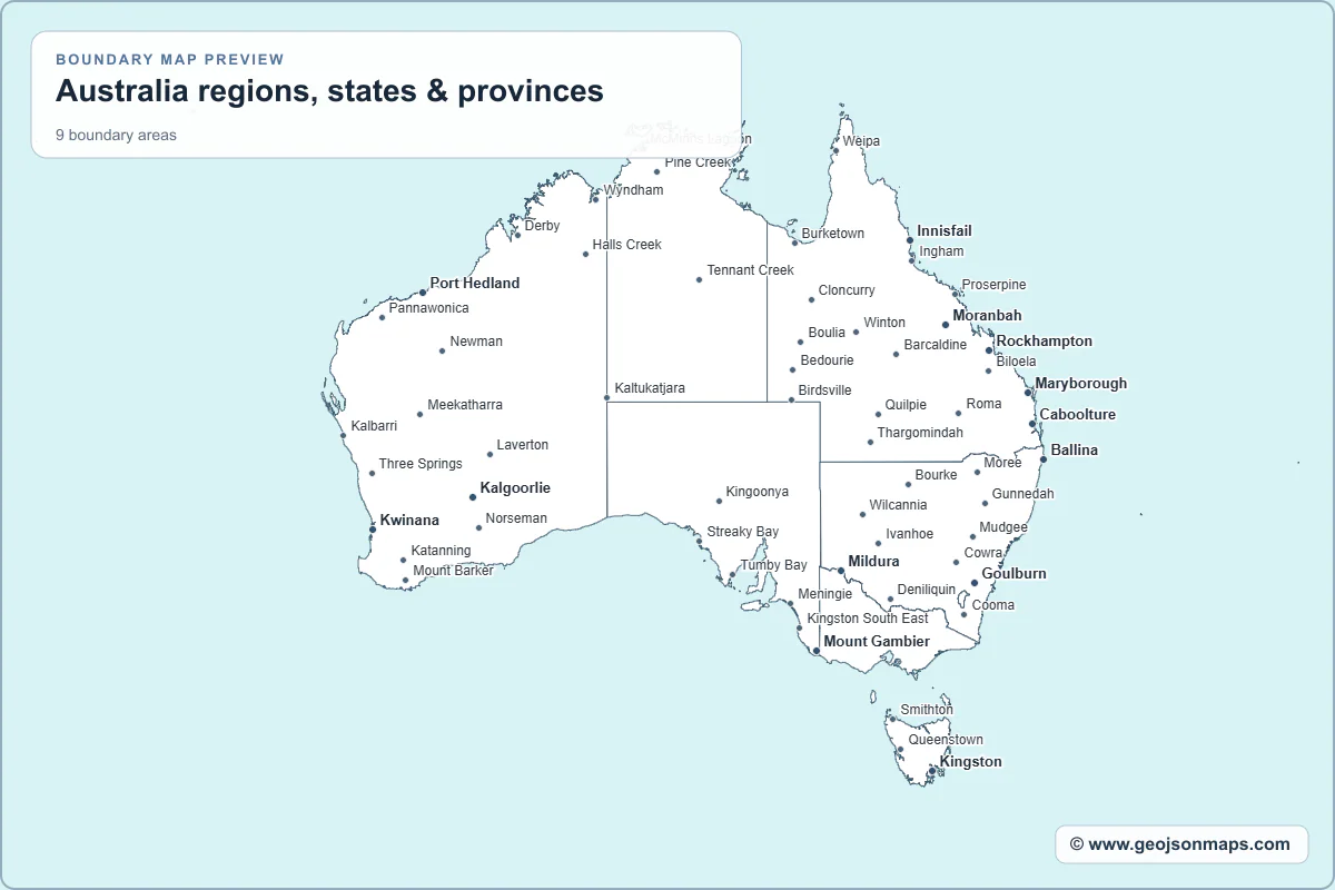 Preview of Australia regions, states & provinces map