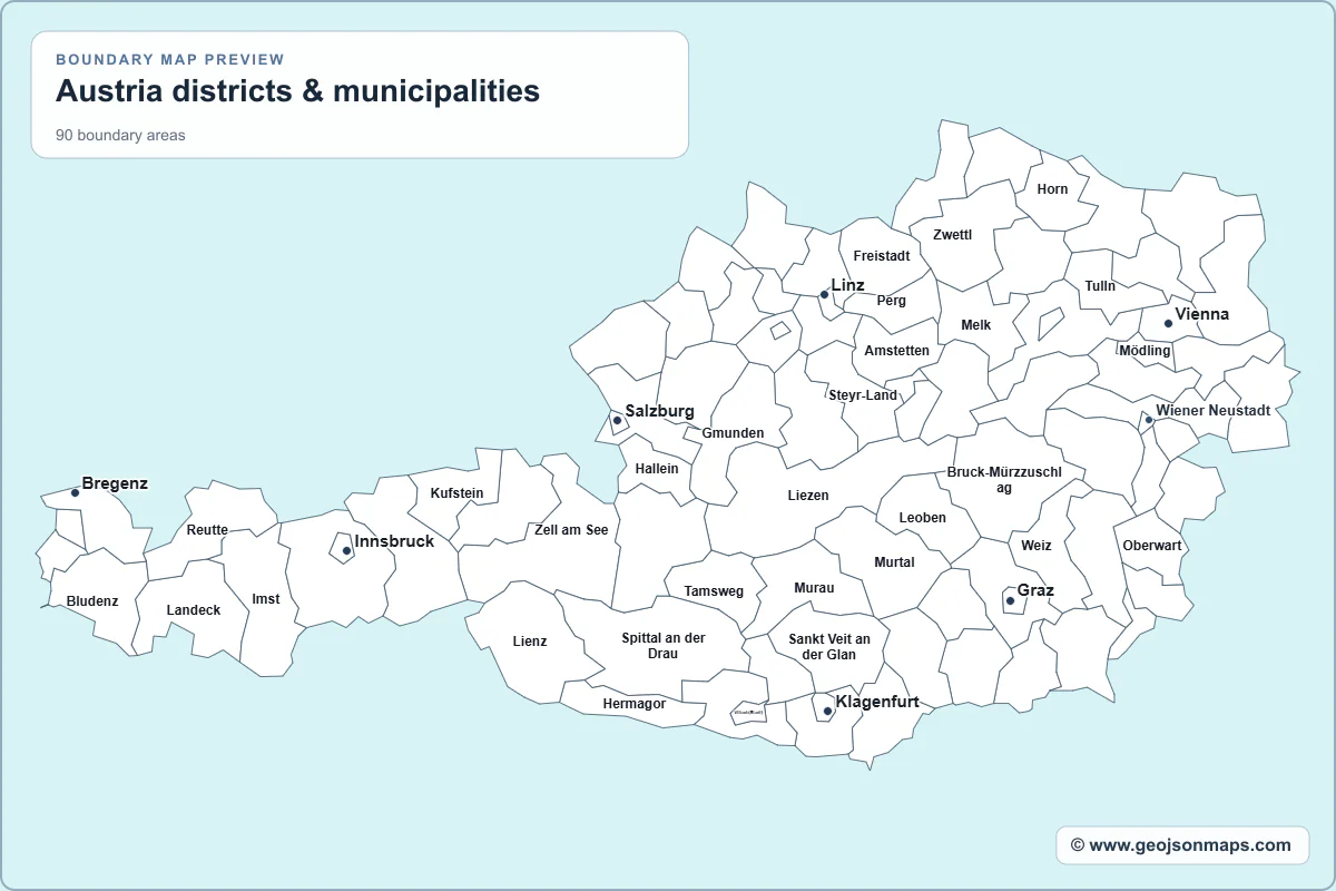 Preview of Austria districts & municipalities map