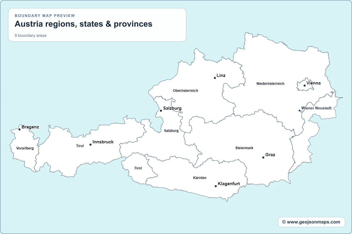 Preview of Austria regions, states & provinces map