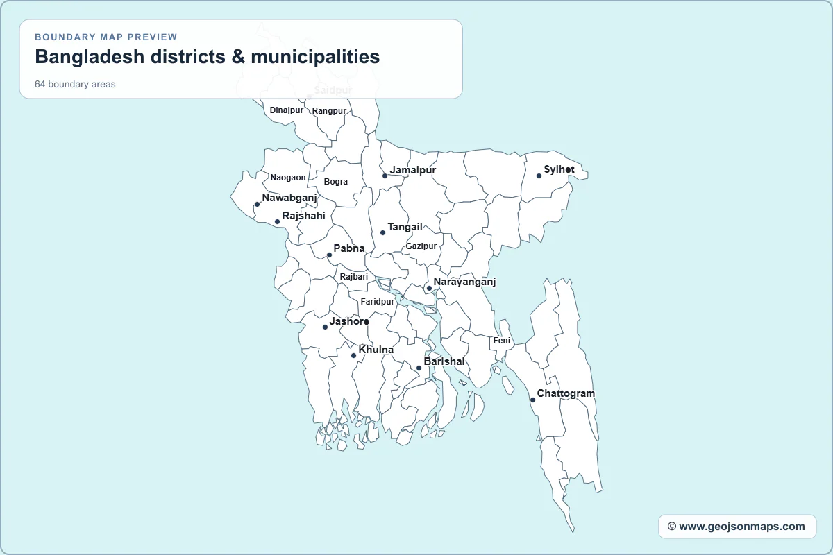 Preview of Bangladesh districts & municipalities map