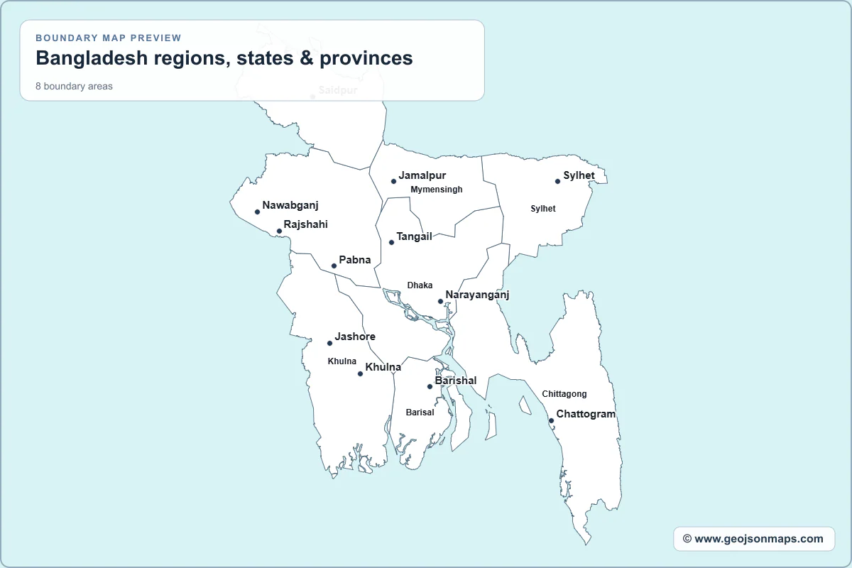 Preview of Bangladesh regions, states & provinces map