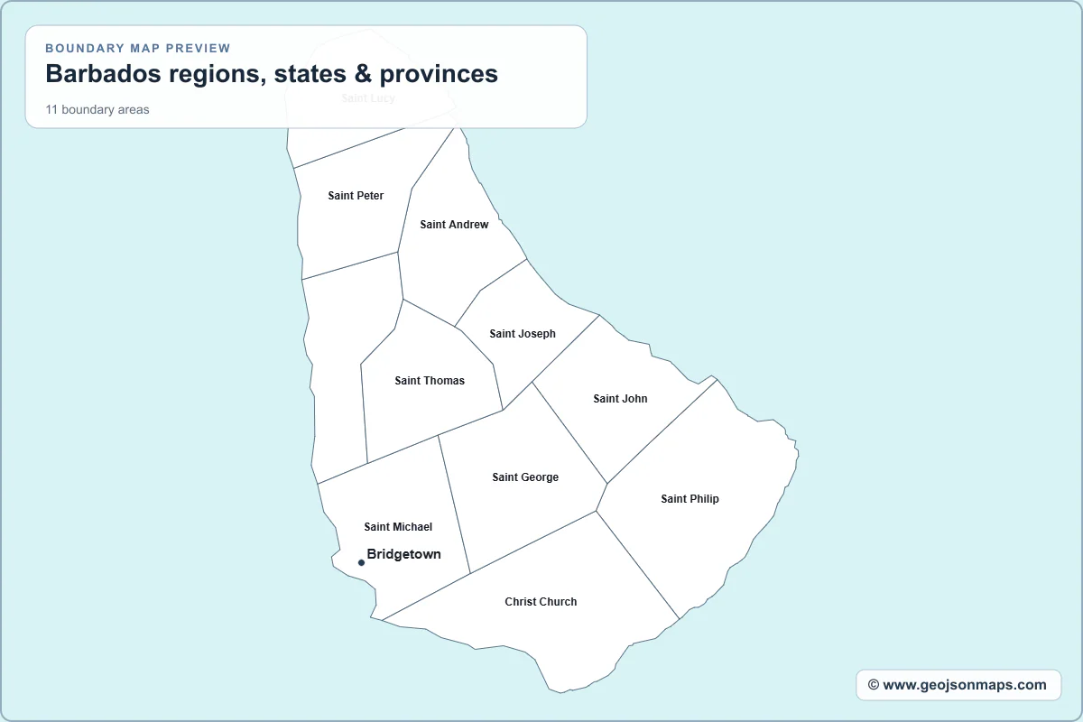 Preview of Barbados regions, states & provinces map