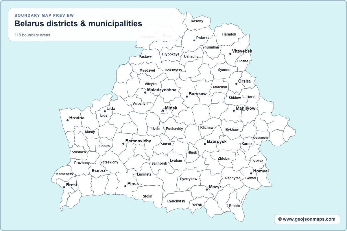 Preview of Belarus districts & municipalities map