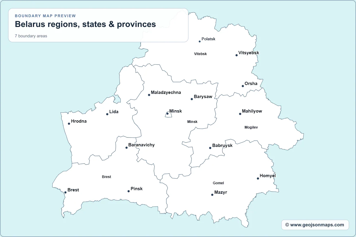 Preview of Belarus regions, states & provinces map