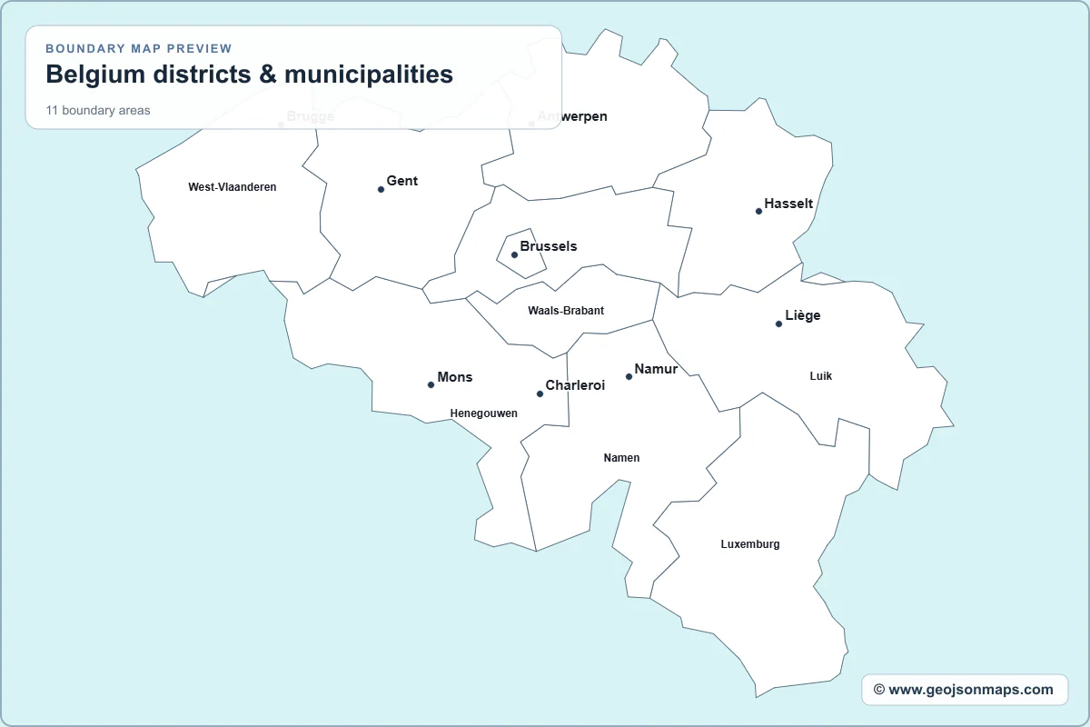 Preview of Belgium districts & municipalities map