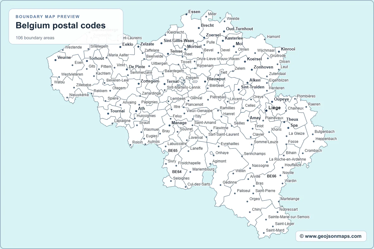 Preview of Belgium postal codes map