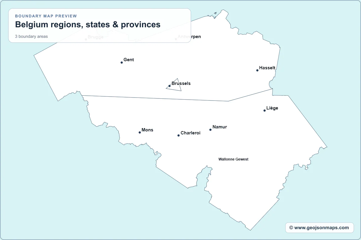 Preview of Belgium regions, states & provinces map
