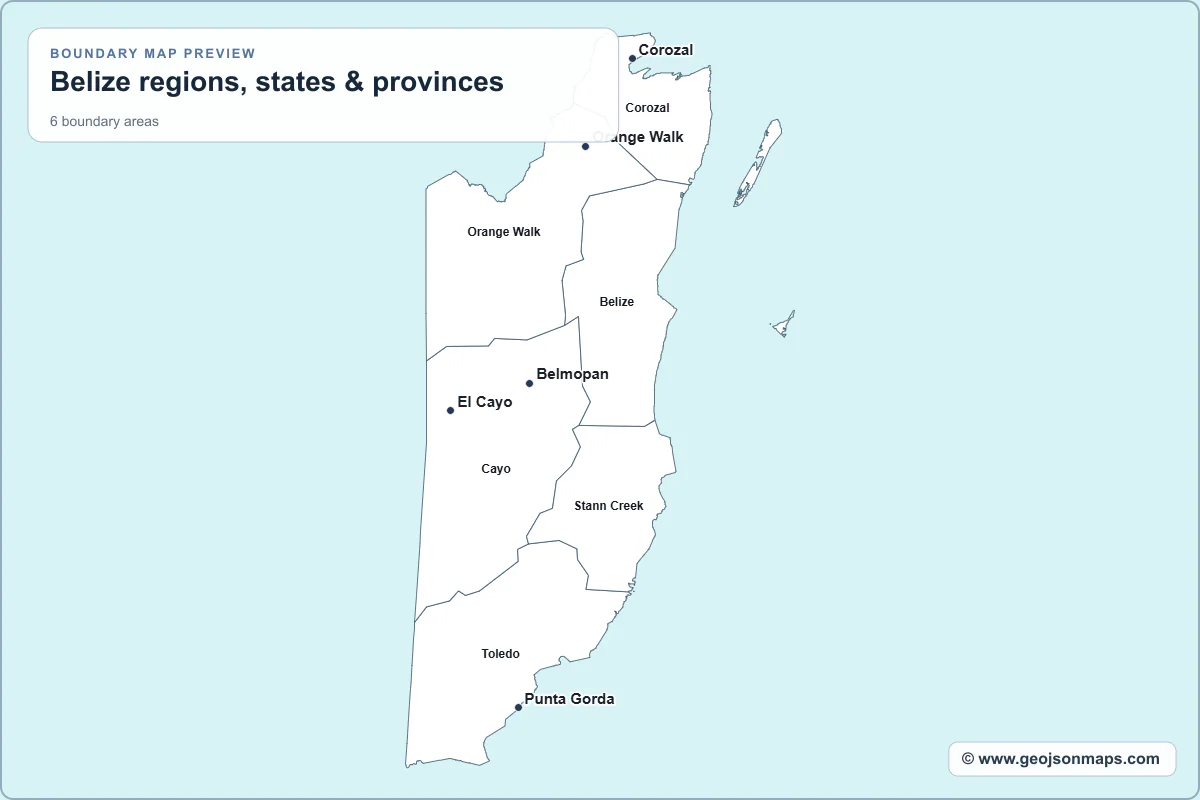 Preview of Belize regions, states & provinces map