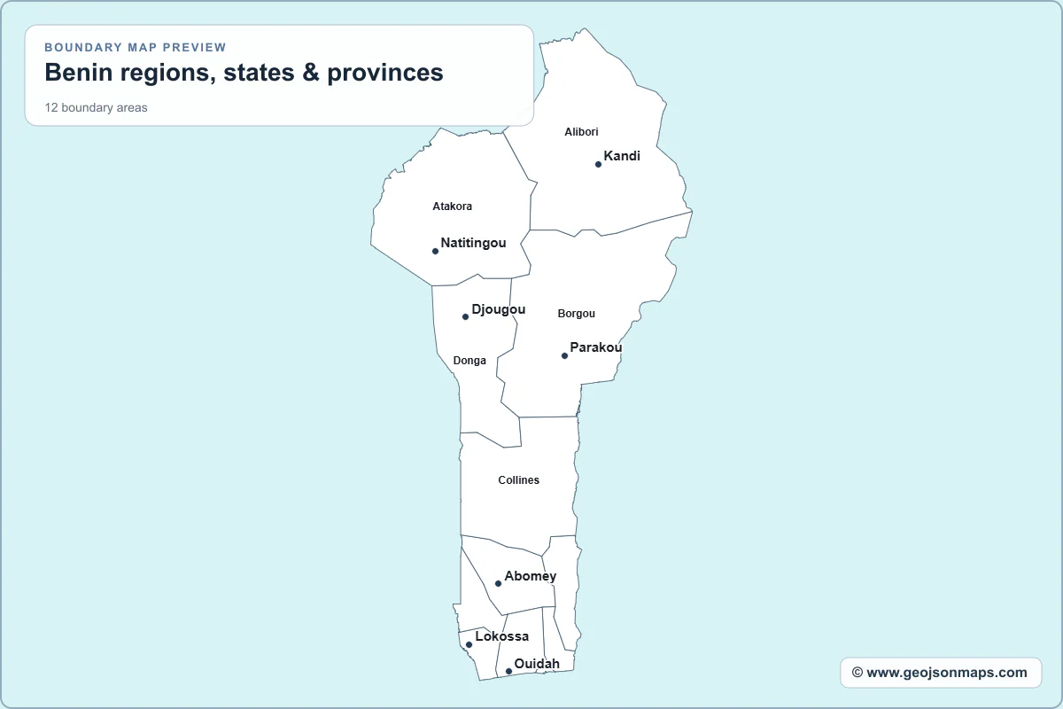 Preview of Benin regions, states & provinces map