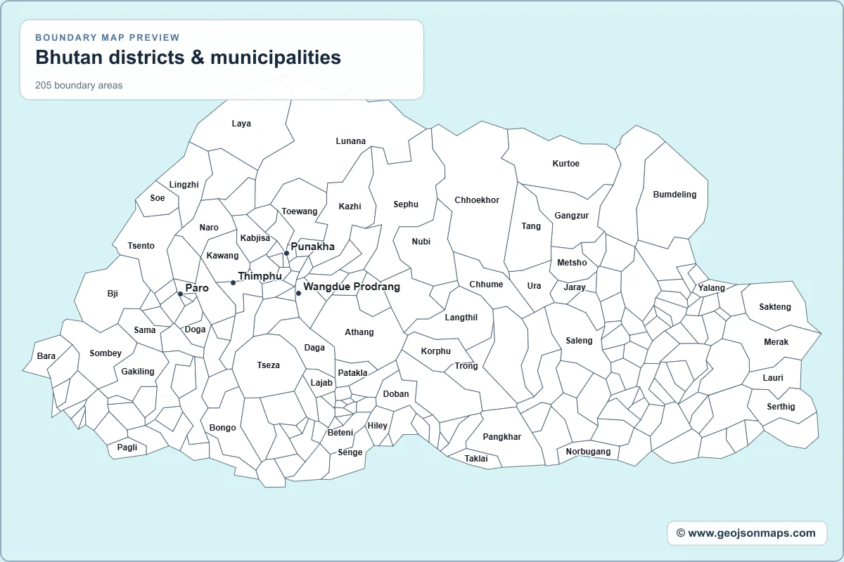 Preview of Bhutan districts & municipalities map