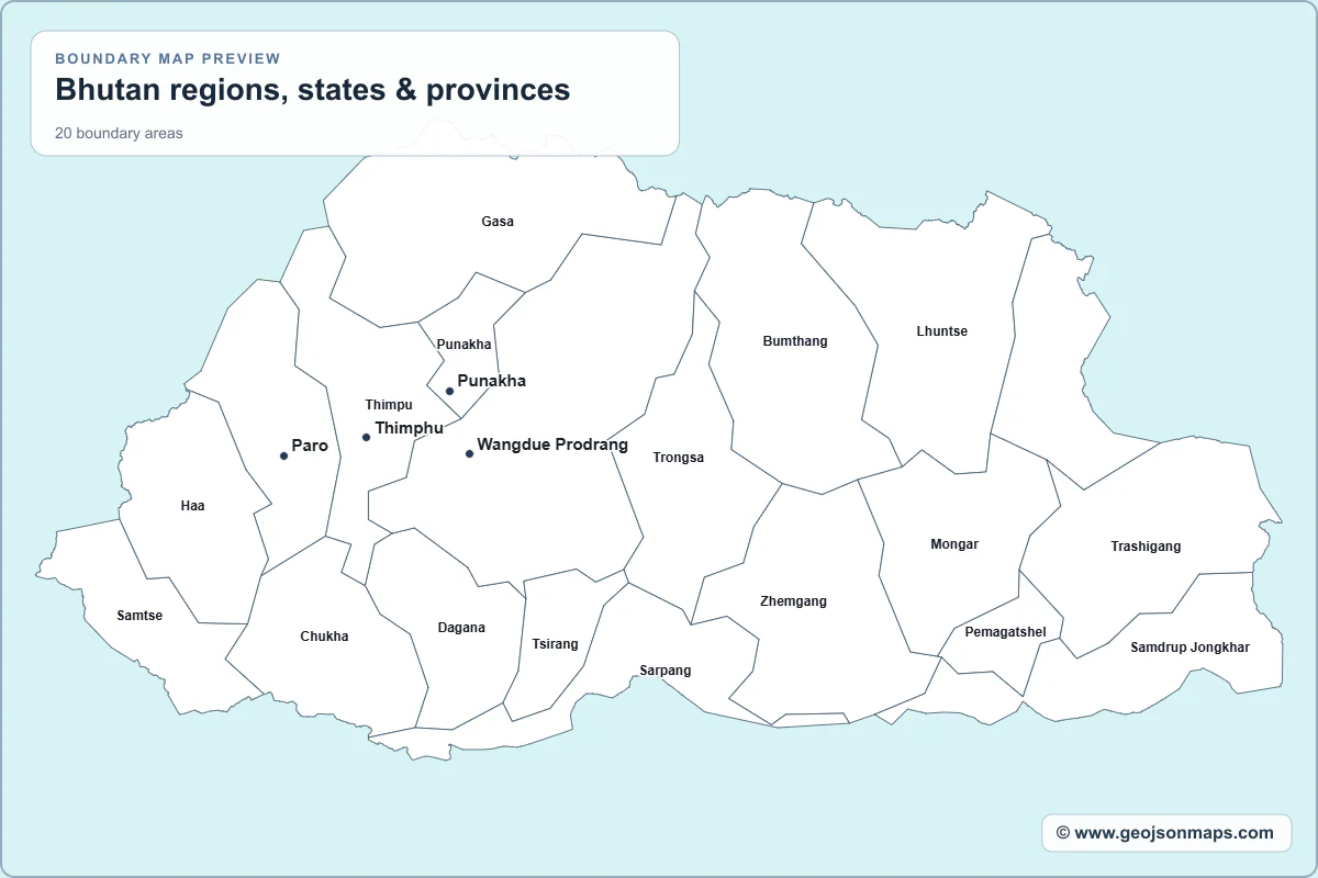 Preview of Bhutan regions, states & provinces map