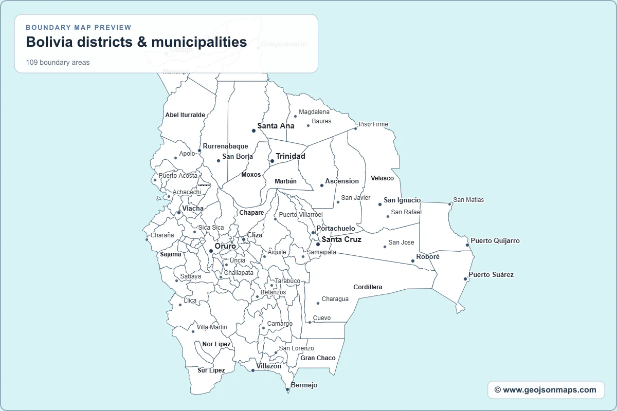 Preview of Bolivia districts & municipalities map
