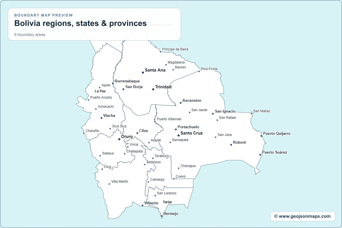 Preview of Bolivia regions, states & provinces map