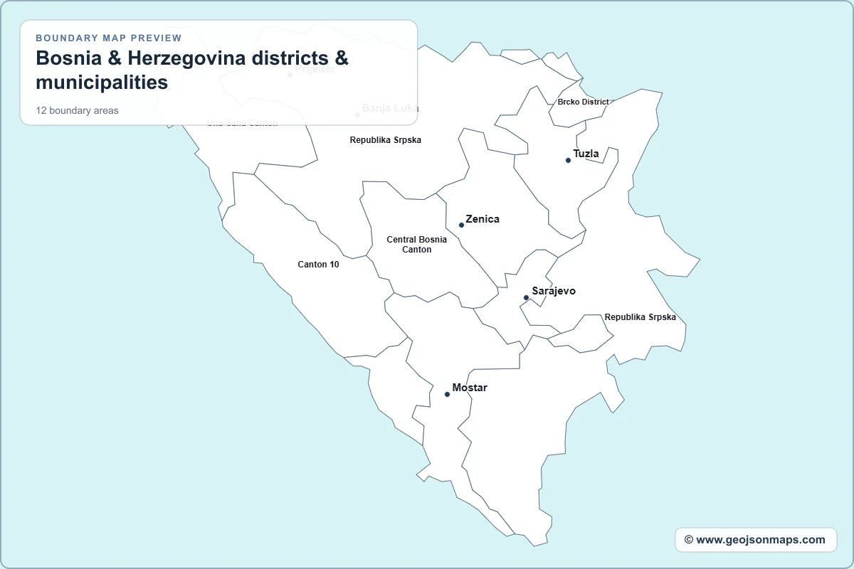 Preview of Bosnia & Herzegovina districts & municipalities map