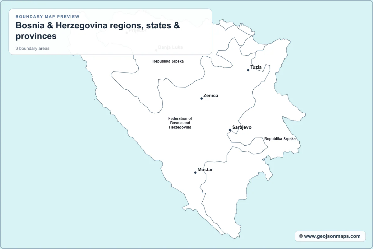 Preview of Bosnia & Herzegovina regions, states & provinces map