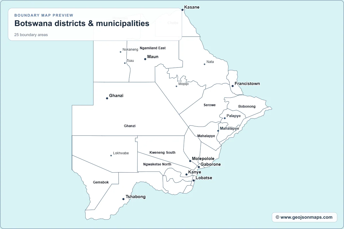 Preview of Botswana districts & municipalities map