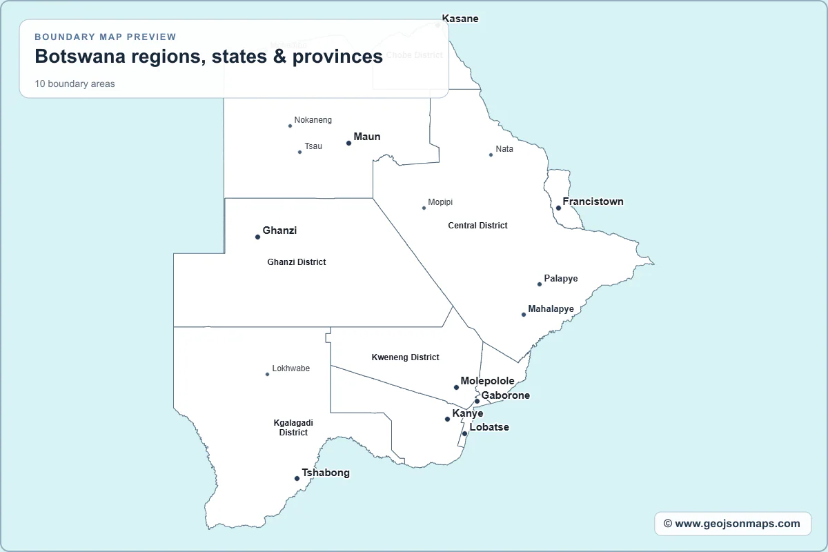 Preview of Botswana regions, states & provinces map