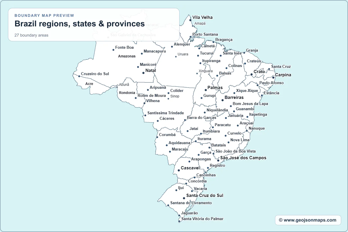 Preview of Brazil regions, states & provinces map