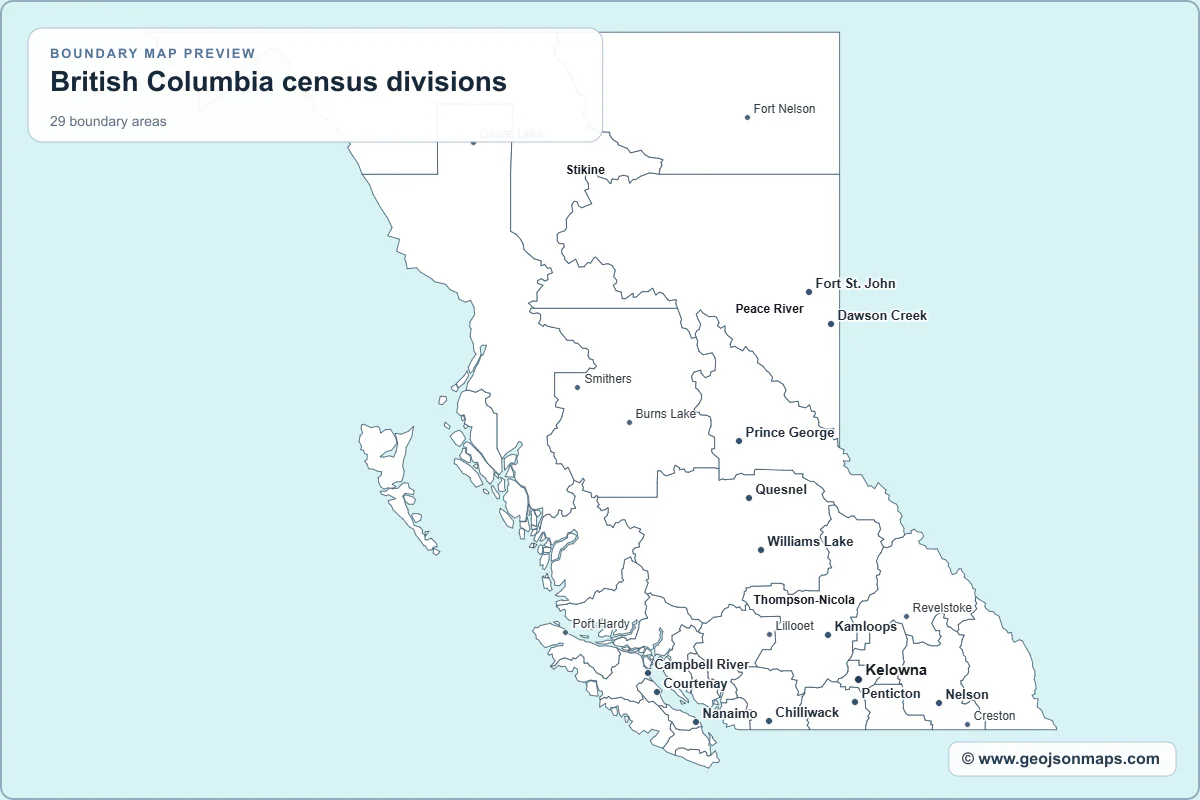 Preview of British Columbia census divisions map