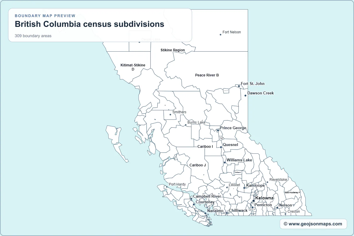 Preview of British Columbia census subdivisions map