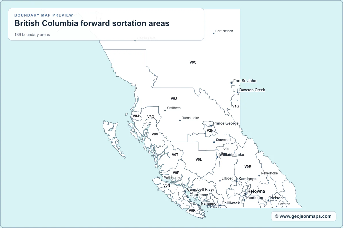 Preview of British Columbia forward sortation areas map