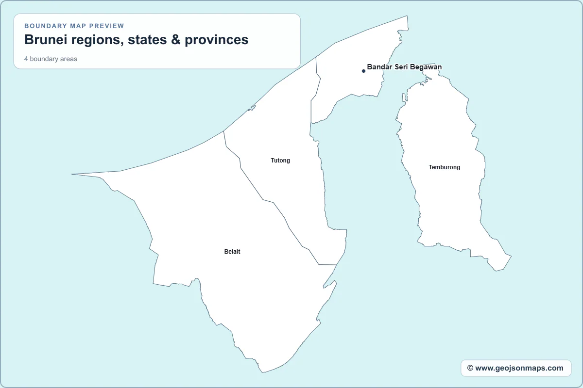Preview of Brunei regions, states & provinces map