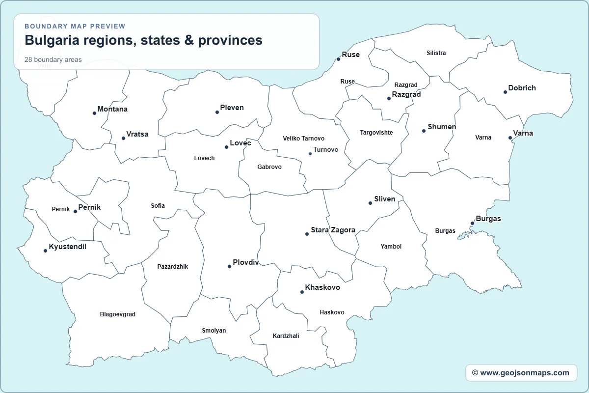 Preview of Bulgaria regions, states & provinces map