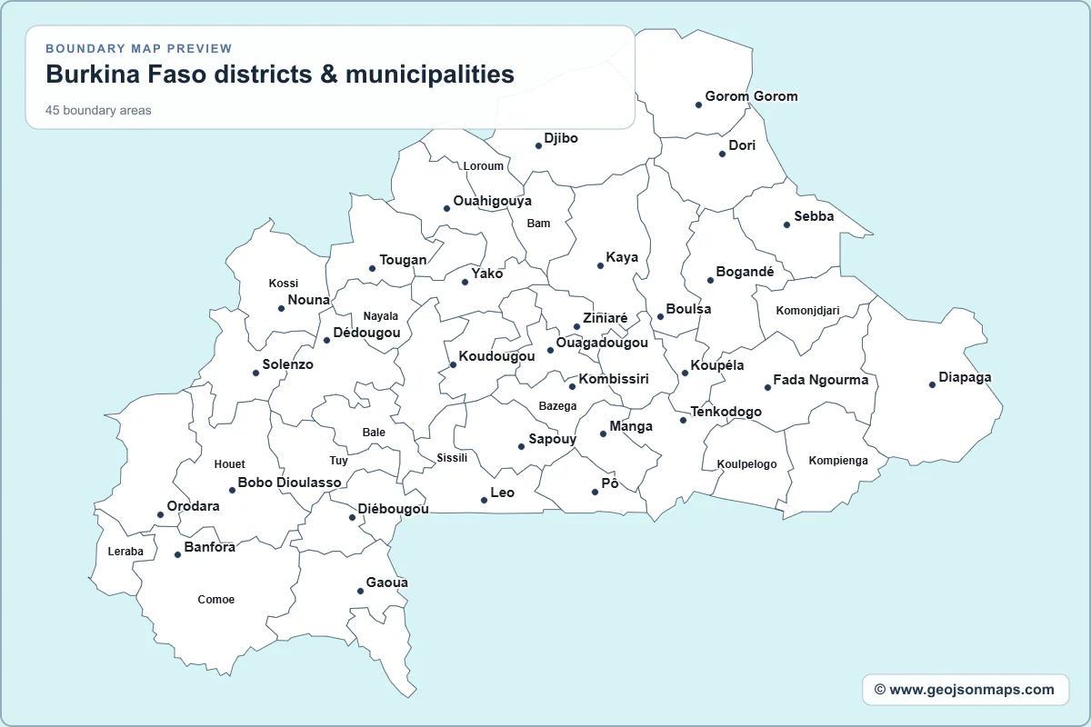 Preview of Burkina Faso districts & municipalities map