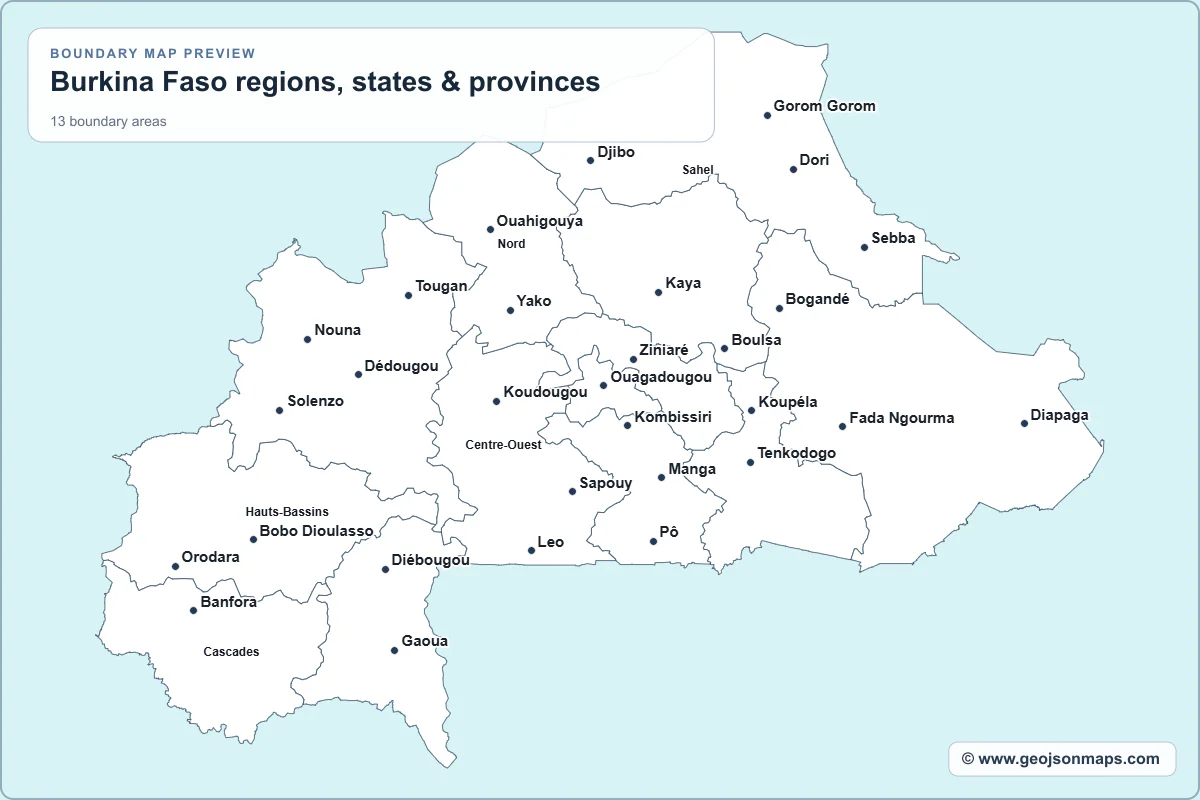 Preview of Burkina Faso regions, states & provinces map