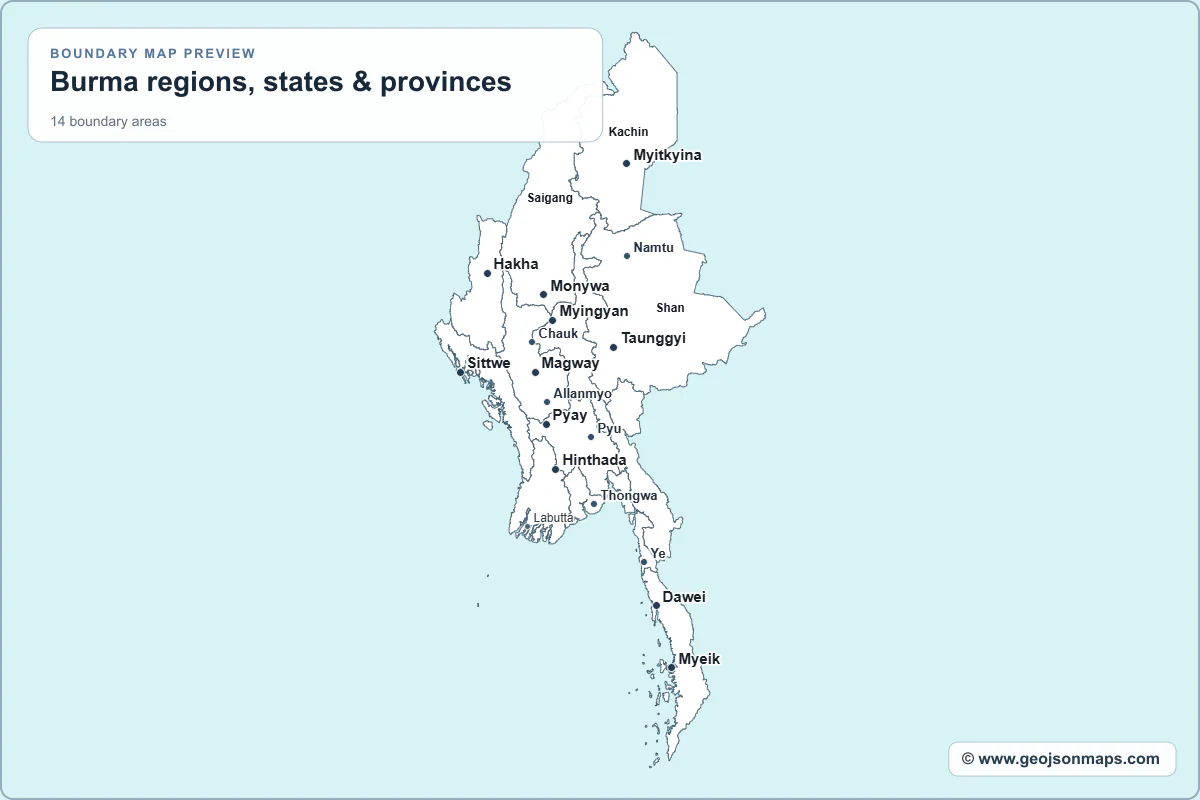 Preview of Burma regions, states & provinces map
