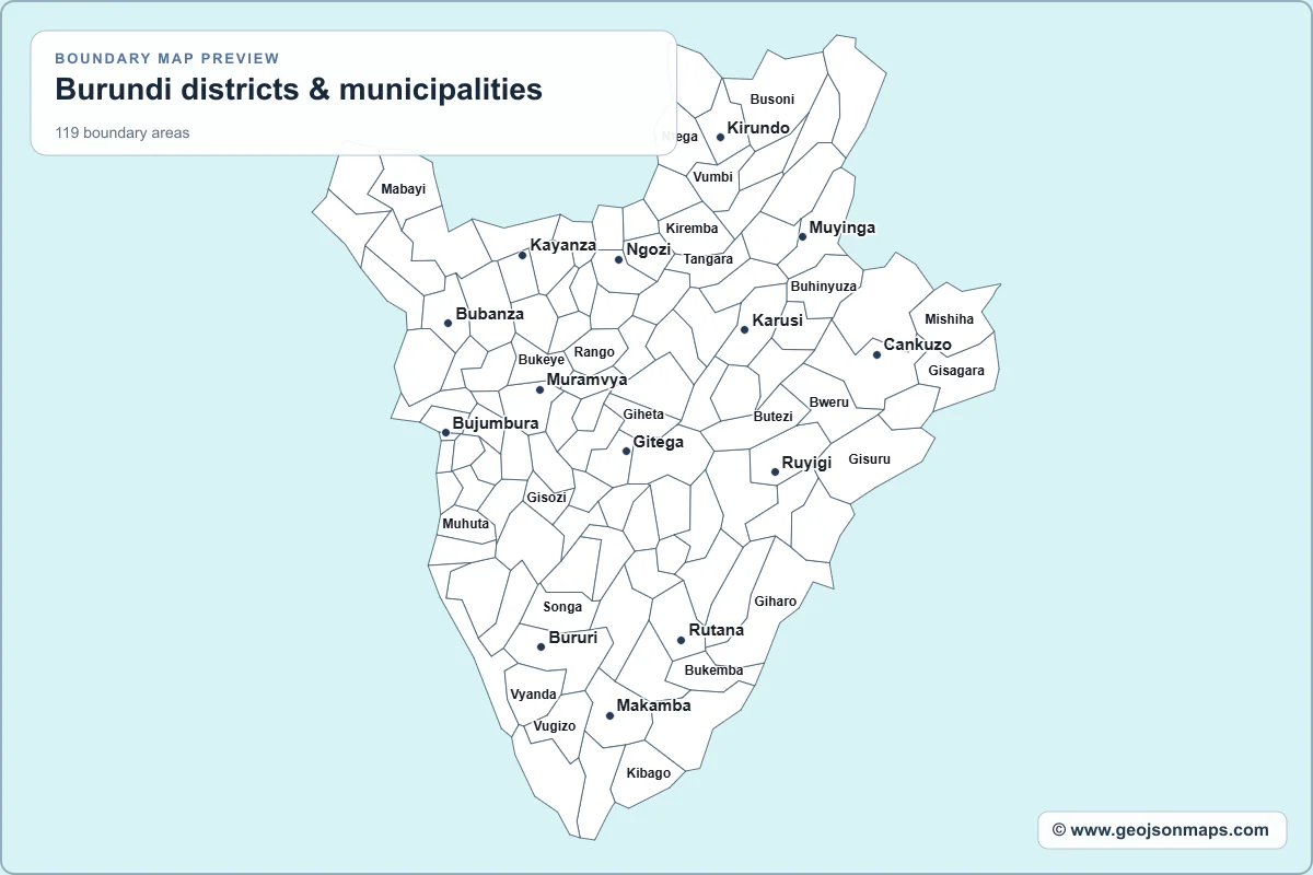 Preview of Burundi districts & municipalities map