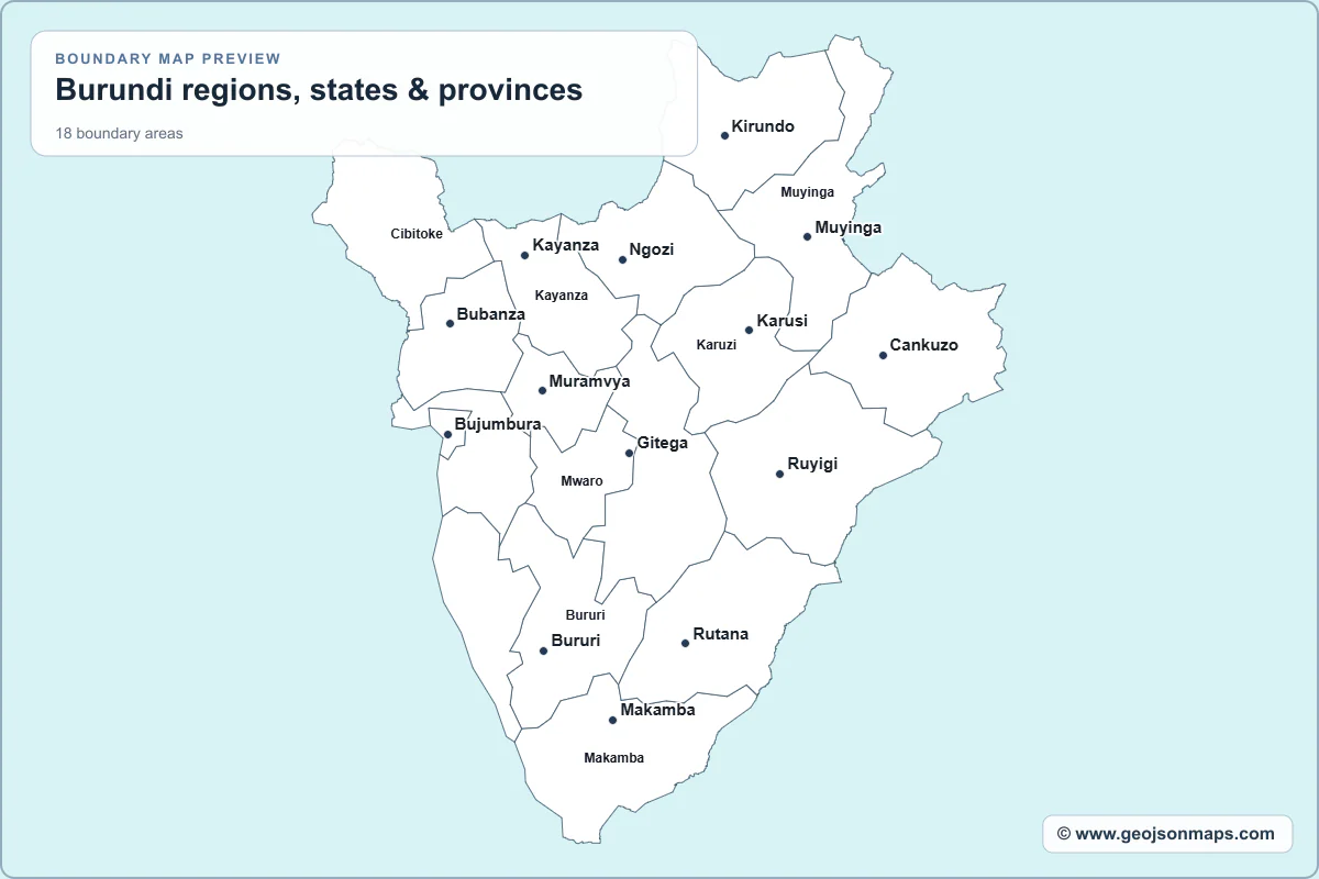 Preview of Burundi regions, states & provinces map