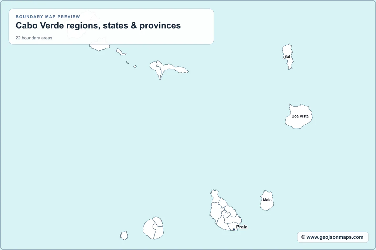 Preview of Cabo Verde regions, states & provinces map