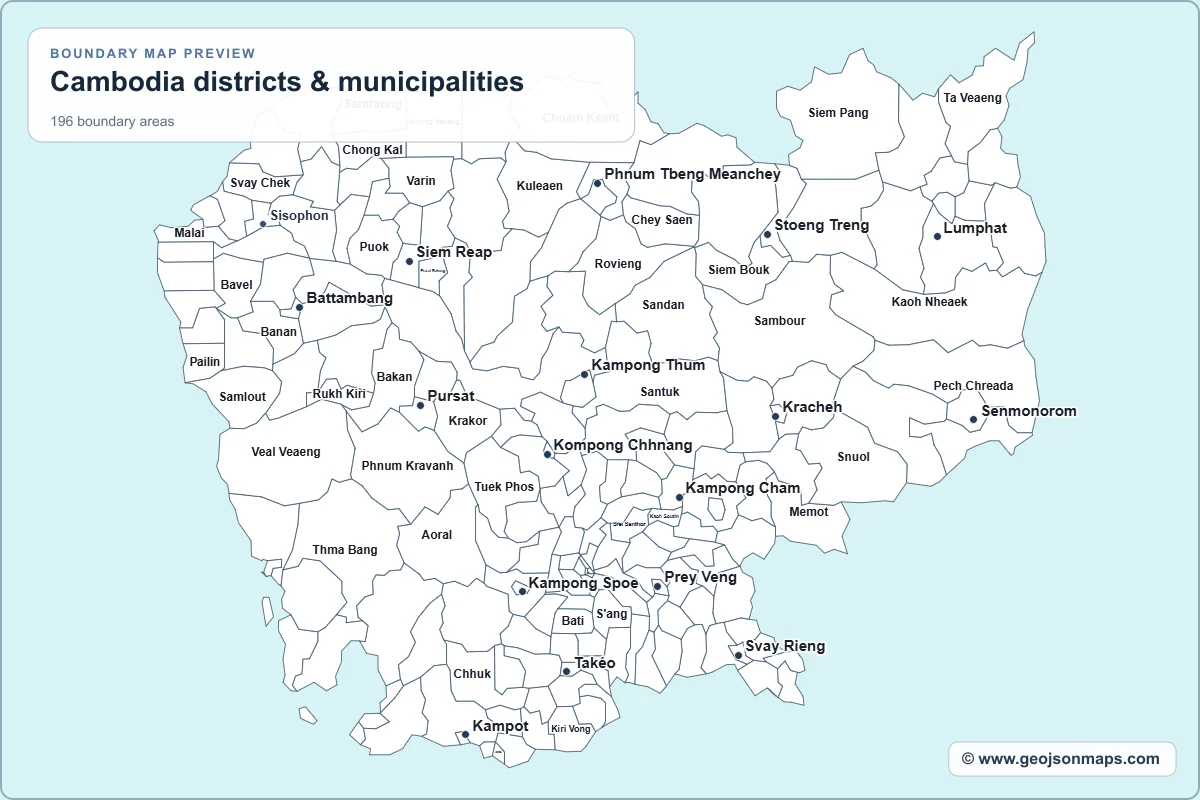 Preview of Cambodia districts & municipalities map