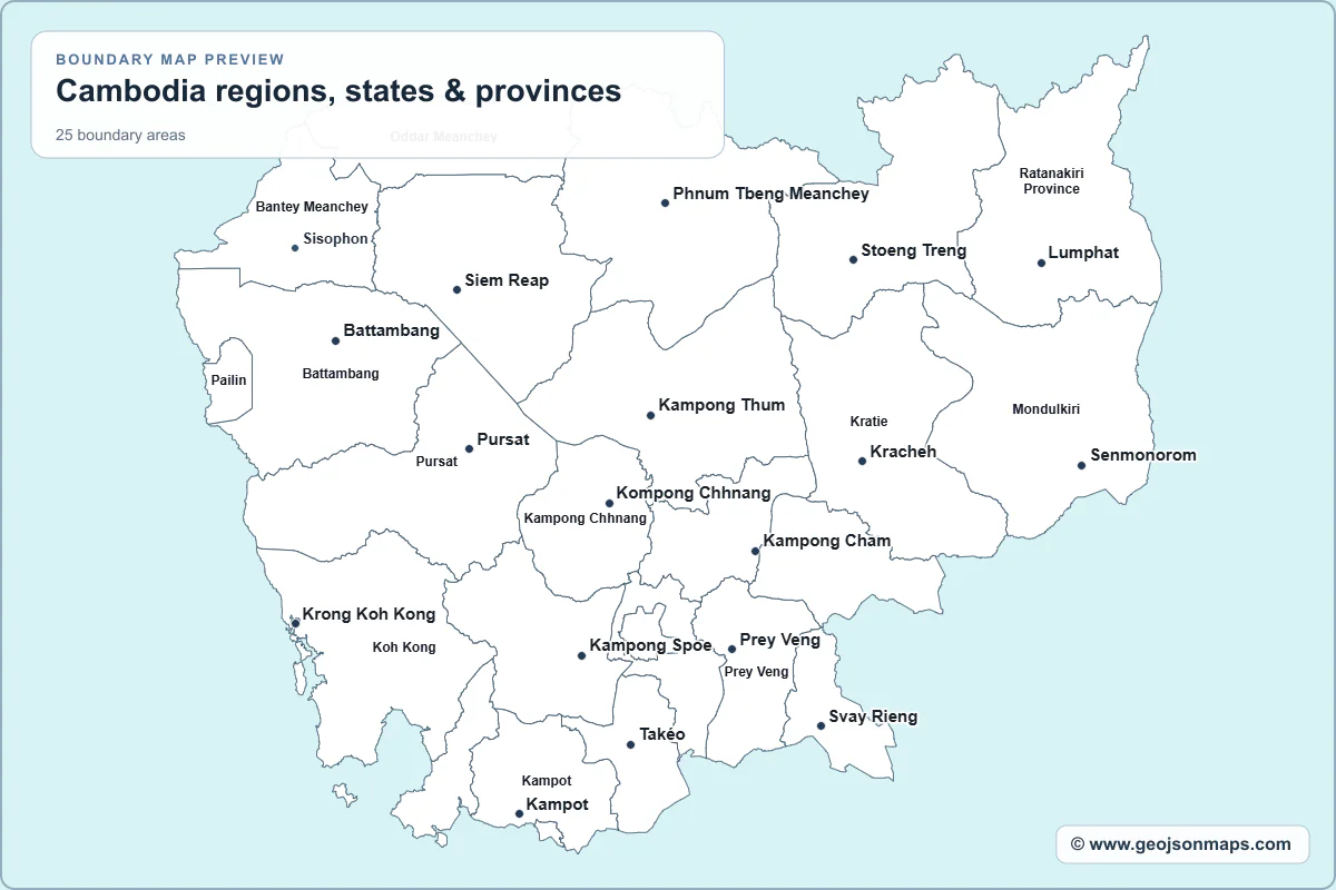 Preview of Cambodia regions, states & provinces map
