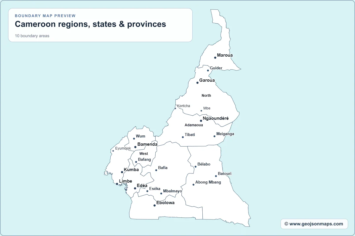 Preview of Cameroon regions, states & provinces map