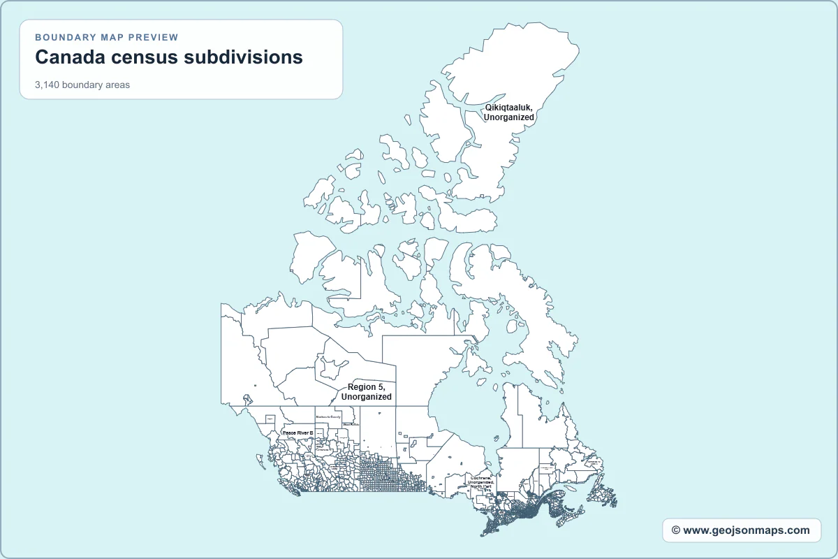 Preview of Canada census subdivisions map