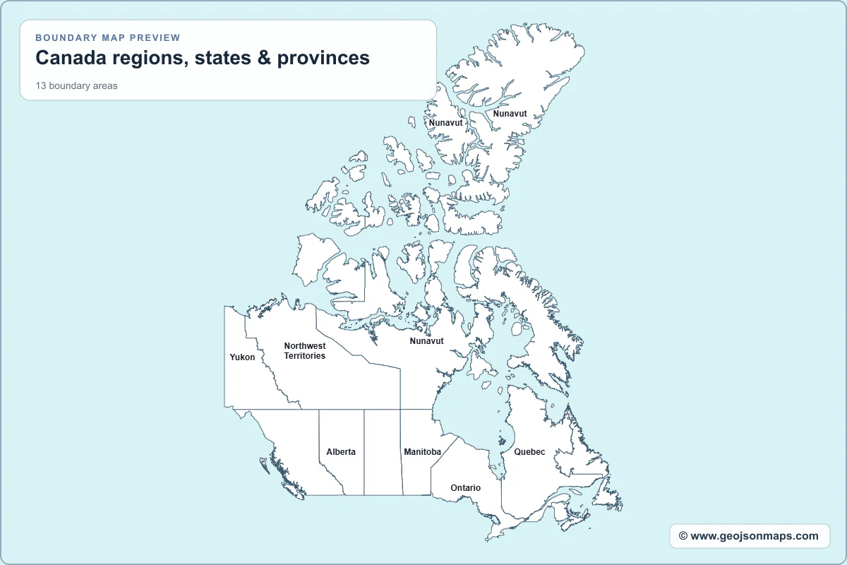 Preview of Canada regions, states & provinces map
